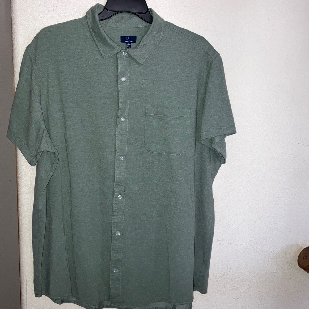 Sage Green Casual Button Down Shirt‎ 3XL